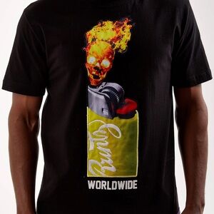 Runtz Worldwide Men's M Black Flaming Skull Lighter Embroidered Graphic T Shirt
